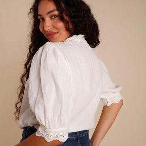 Rouje Olga Embroidered White Shirt Sz 40 NWT